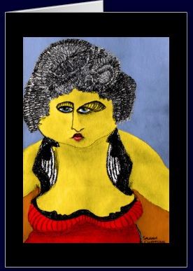 Drawing of a Lady in Red by San Francisco artist Sarah Curtiss